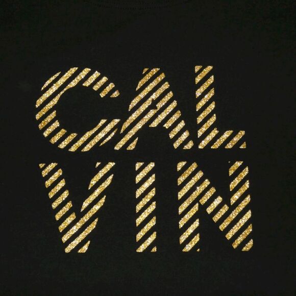 Calvin Klein Gold Glitter Graphic Short Sleeve Tee Size L - Picture 8 of 9